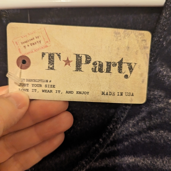 T Party Fashion Distressed dark blue fringe Top Size Small - Picture 7 of 7